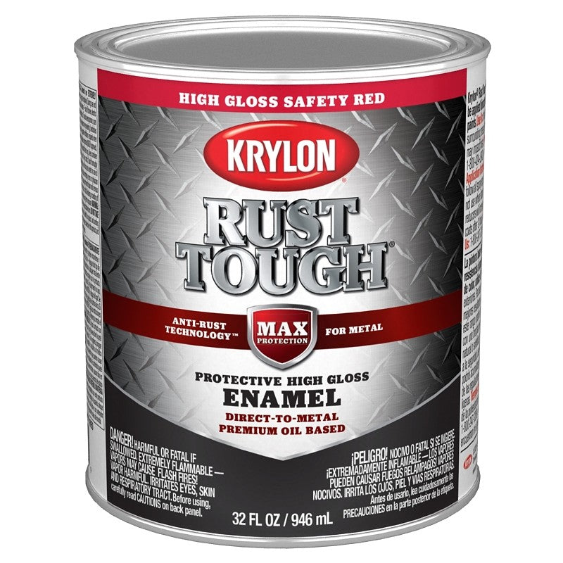 Krylon Rust Tough K09712008 Rust Preventative Paint, Gloss, Radiant/Safety Red, 1 qt, 400 sq-ft/gal Coverage Area (Pack of 2)
