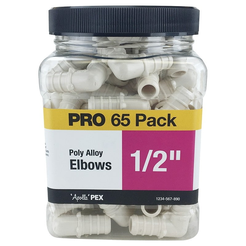 Apollo PXPAE1265JR Pipe Elbow, 1/2 in, Barb, 90 deg Angle, Plastic, Black, 200 psi Pressure