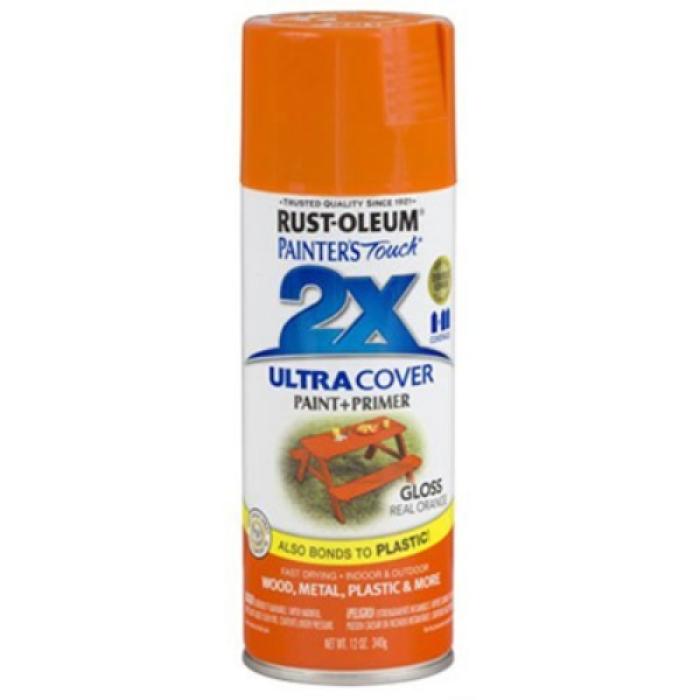 Rust-Oleum Painter's Touch 2X Ultra Cover 334043 Spray Paint, Gloss, Real Orange, 12 oz, Aerosol Can