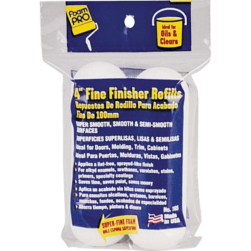 Foampro 165 Roller Refill, 3/8 in Thick Nap, 4 in L, Foam Cover