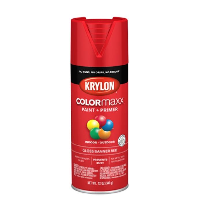 Krylon K05503007 Enamel Spray Paint, 12 oz Can, 25 sq-ft Coverage Area, Solvent Base, Gloss, Banner Red