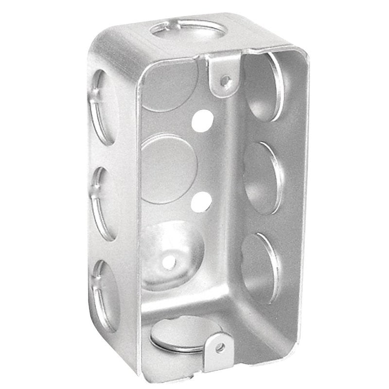 Southwire G19281-AB58-UPC Deep-Drawn Handy Bracketed Box, 1-Gang, 8-Knockout, 1/2 in Knockout, Steel, Silver