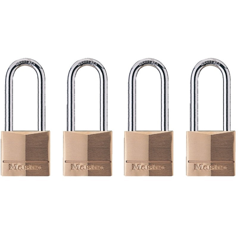 Master Lock 140QLH Padlock, 1-9/16 in W Body, Keyed Alike Key, 1/4 in Dia Shackle, Steel Shackle, Gold, Solid Brass Body