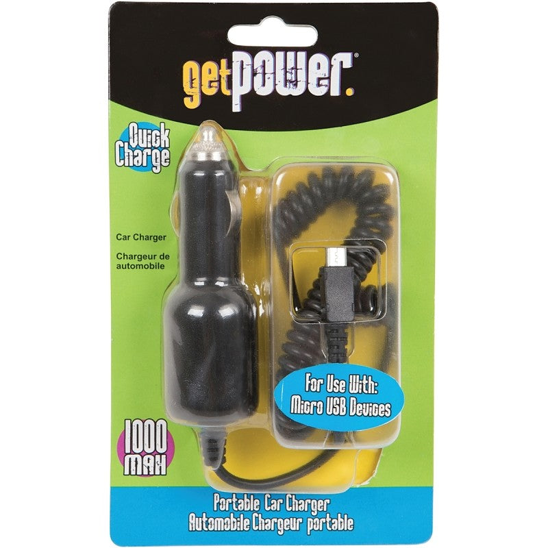 GetPower GP-CLA-M Vehicle Charging Cable, Micro-USB, Black, 3 ft L