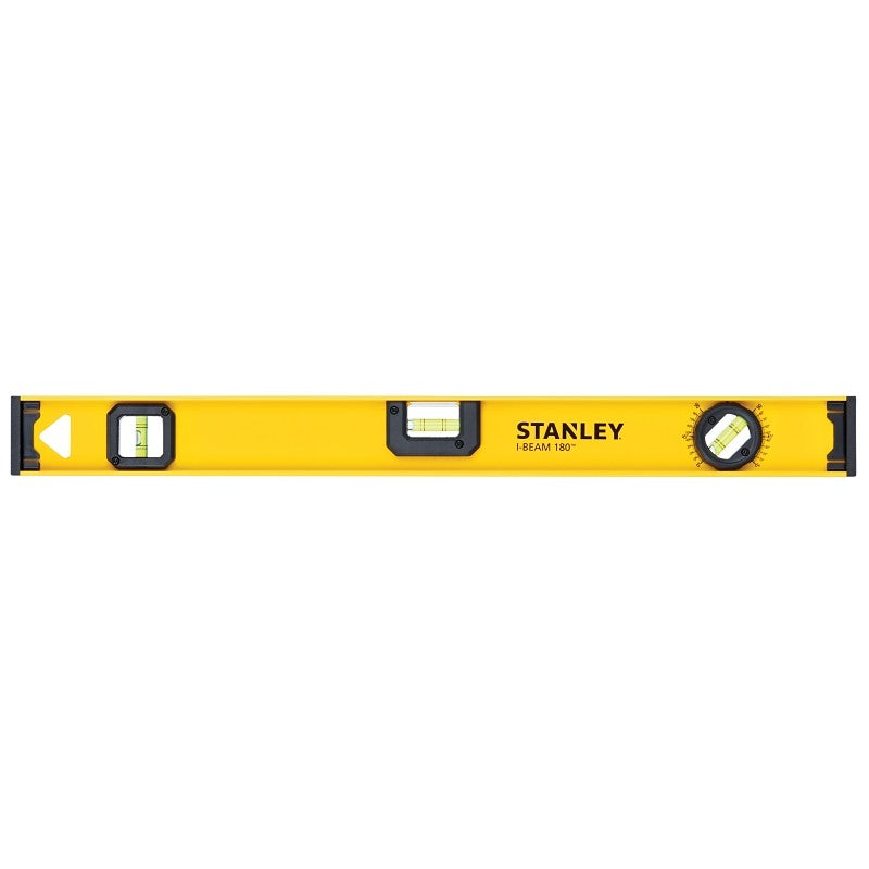 STANLEY 42-324 I-Beam Level, 24 in L, 3-Vial, 1-Hang Hole, Non-Magnetic, Aluminum, Black/Yellow