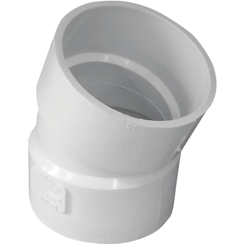 IPEX 414203BC Sewer Pipe Elbow, 3 in, Hub, 22.5 deg Angle, PVC, White