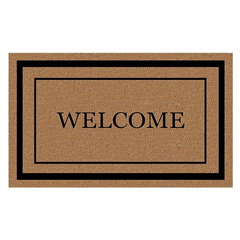 Fanmats 58773 Door Mat with Border, 30 in L, 18 in W, Black Flocked Pattern, Coir Surface
