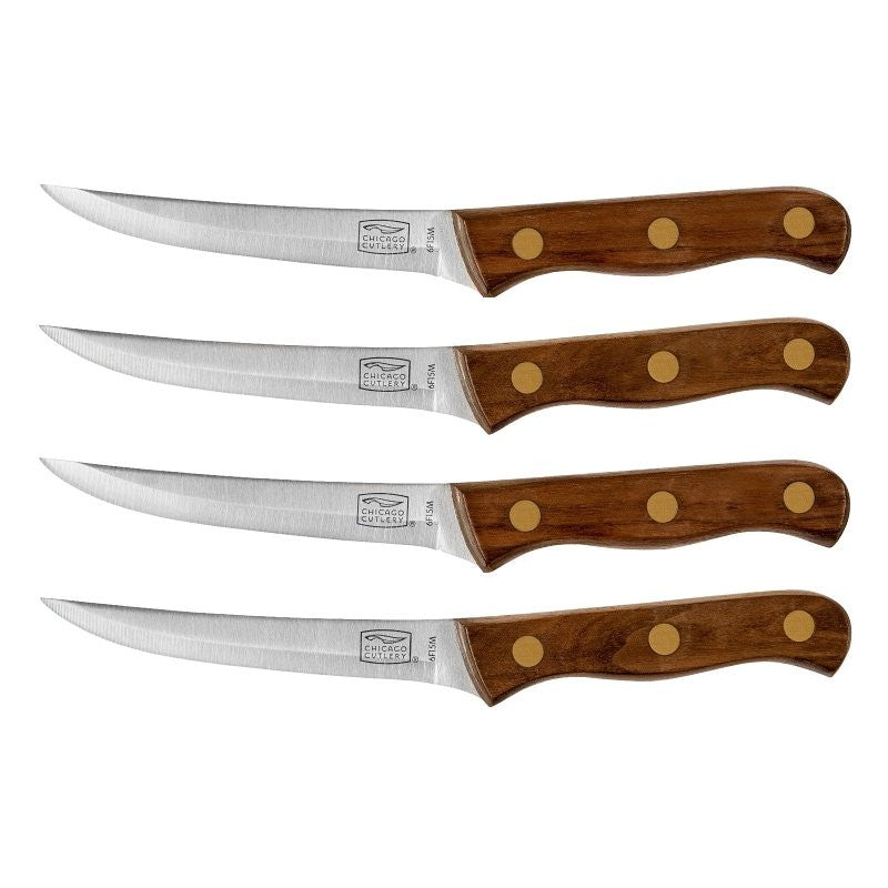 Chicago Cutlery B144 Tradition Steak Knife Set, HCS Blade, Walnut Wood Handle, Brown Handle, Full-Tang, Tapered Blade (Pack of 3)