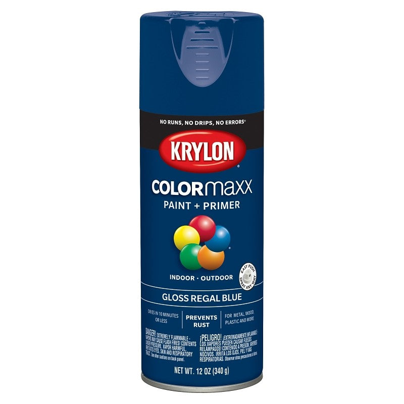 Krylon K05535007 Enamel Spray Paint, 12 oz Can, 25 sq-ft Coverage Area, Solvent Base, Gloss, Regal Blue
