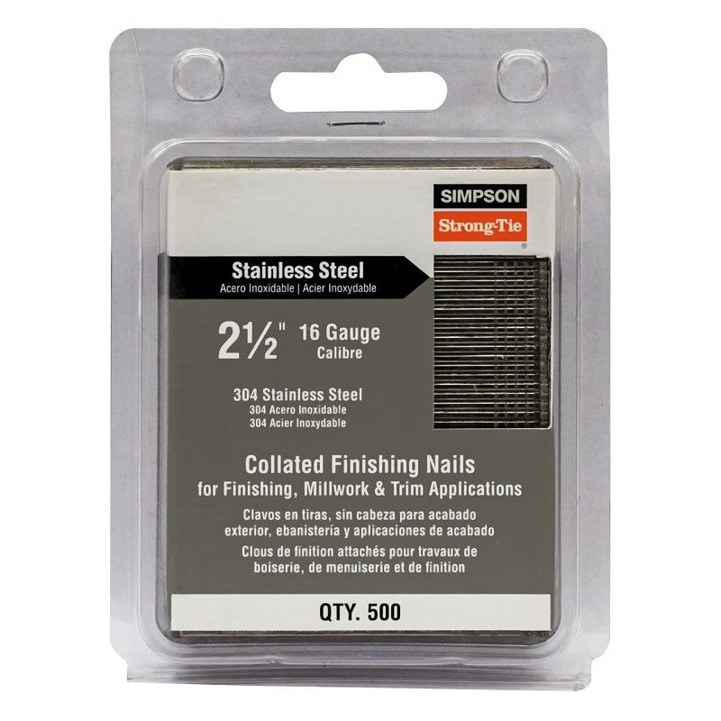 Simpson Strong-Tie S16N250FNB Series Finishing Nail, Adhesive, Straight Collation, 2-1/2 in L, 16 ga Gauge, 500/PK