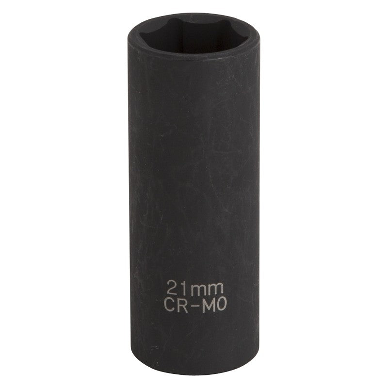 Vulcan MT6580219 Deep Impact Socket, 21 mm Socket, 1/2 in Drive, Deep Drive, 6-Point, Chrome Molybdenum Steel