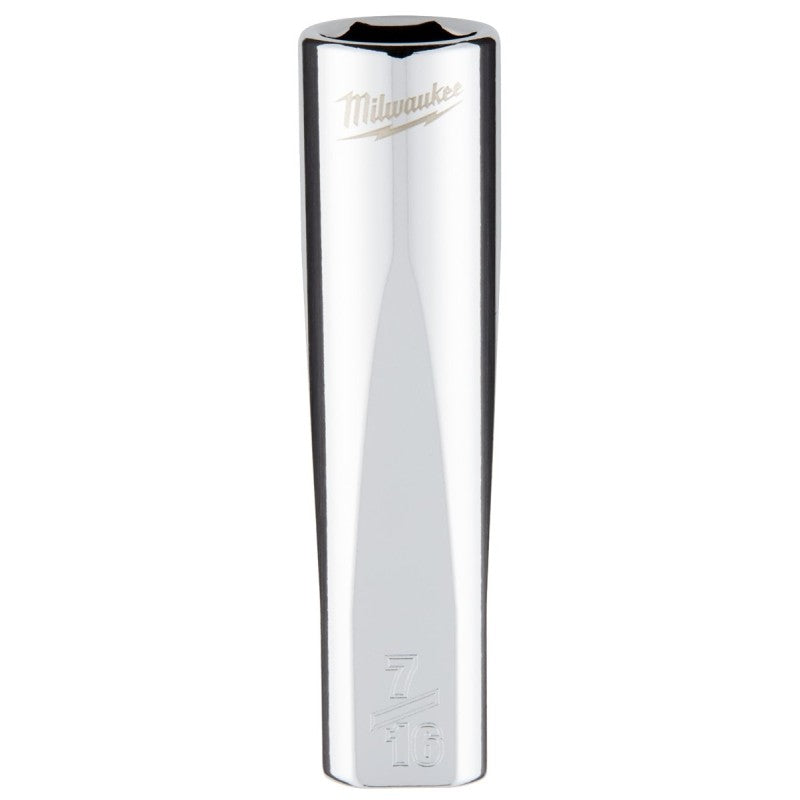 Milwaukee 45-34-4375 Socket, 7/16 in Socket, Deep Socket, 3.543 in OAL, 3/8 in Drive, 6-Point, Chrome Vanadium Steel