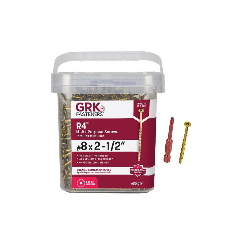 GRK Fasteners R4 01079 Framing and Decking Screw, #8 Thread, 2-1/2 in L, Star Drive, Steel, 650 PAIL
