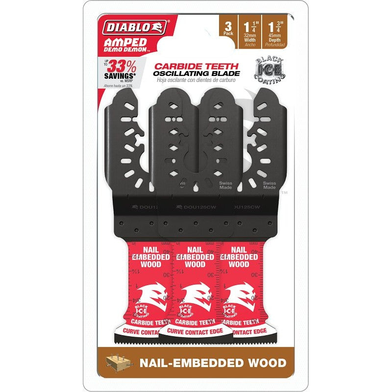 Diablo AMPED, Demo Demon DOU125CW3 Oscillating Blade, 1-3/4 in D Cutting, Carbide