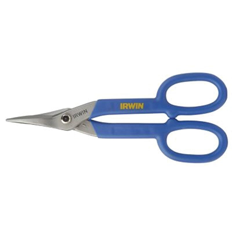 Irwin 23010 Tinner Snip, 10 in OAL, 2 in L Cut, Curved, Straight Cut, Steel Blade, Double-Dipped Handle, Yellow Handle