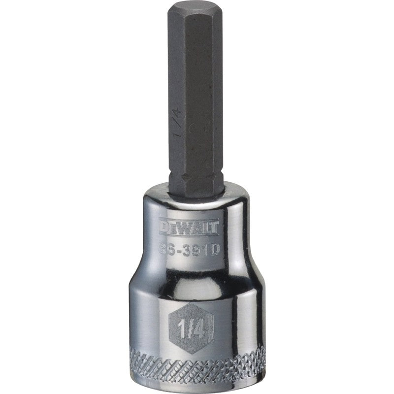 DEWALT DWMT86391OSP Fractional Hex Bit Socket, 1/4 in Tip, 3/8 in Drive, Polished Chrome Vanadium, 1-31/32 in OAL