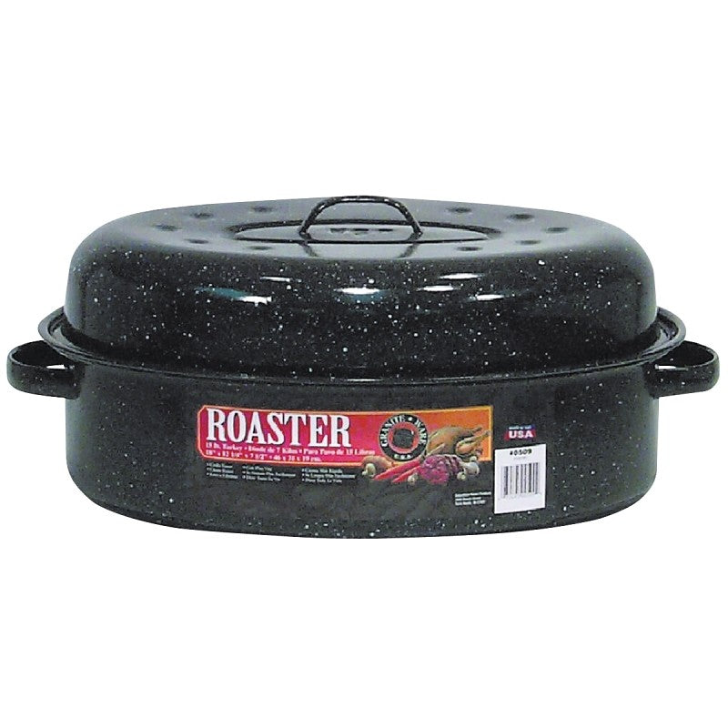 Granite Ware F0509-2 Roaster, 15 lb Capacity, Porcelain/Steel, Black, Dark Enamel, 18 in L, 12-1/4 in W, 7-1/2 in H (Pack of 2)