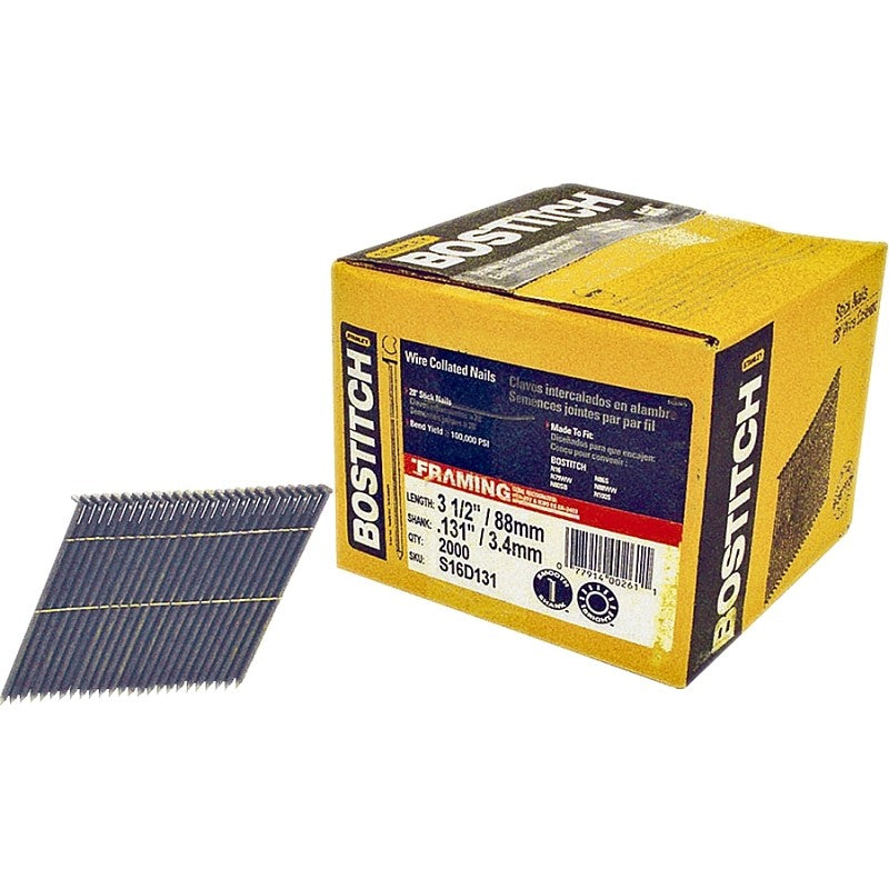 Bostitch S16D131-FH Series Framing Nail, Wire Weld Collation, 3-1/2 in L, 11 Gauge, Steel, Full Round Head, Smooth Shank