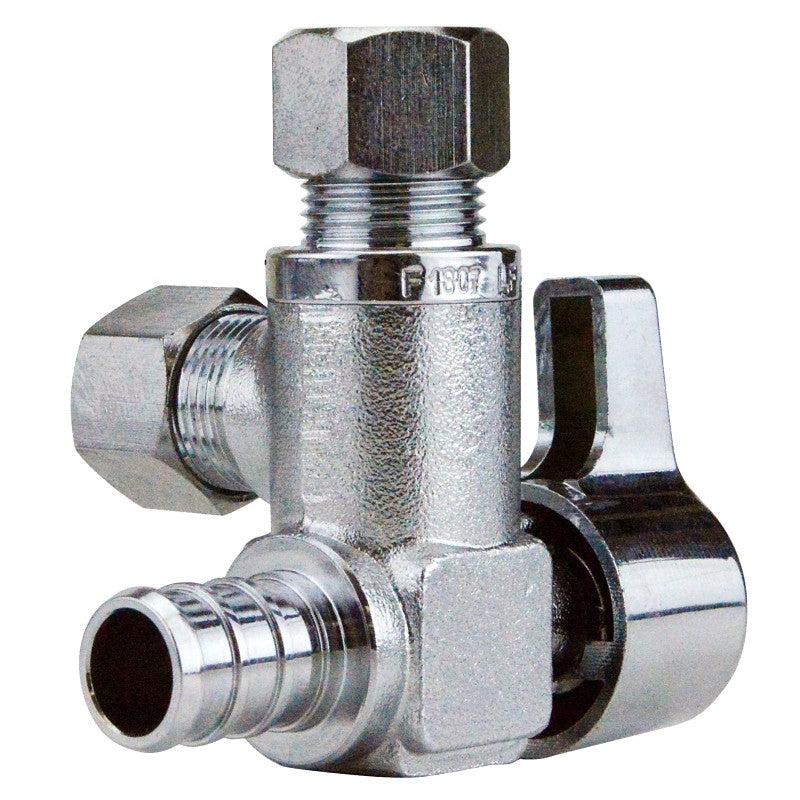 Apollo Valves APXVA123838C Dual Outlet Stop Valve, 1/2 x 3/8 in Connection, Barb x Compression, 200 psi Pressure
