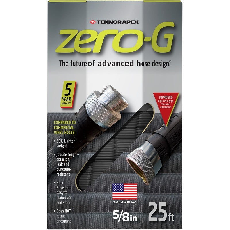 Apex Zero-G 4001-25 Garden Hose, 5/8 in, 25 ft L, Coupling, Fiber, Gray