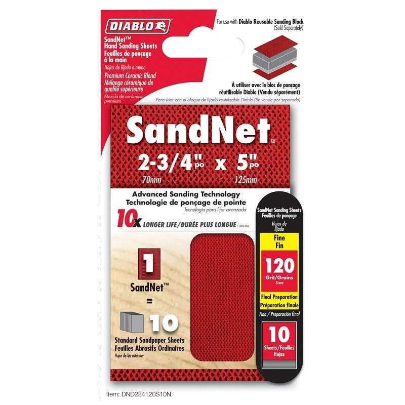 Diablo SandNet DND234120S10N Sanding Sheet, 2-3/4 in L, 120 Grit, Aluminum Oxide Abrasive
