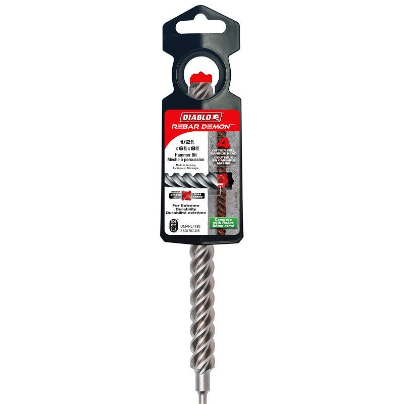 Diablo Demon DMAPL4185 Drill Bit, 1/2 in Dia, 8 in OAL, SDS-Plus Shank