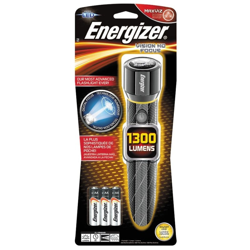 Energizer EPMZH61E Flashlight, AA Battery, LED Lamp, 1300 Lumens, 230 m High, 100 m Low Beam Distance, 4 hr Run Time