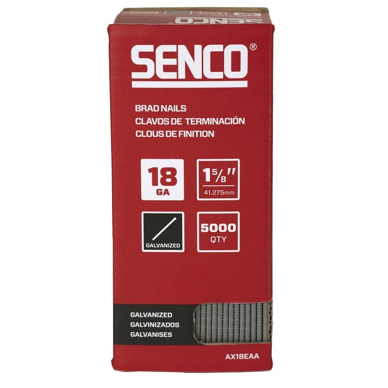 Senco AX18EAA Nail, 1-5/8 in L, 18, Steel, Electro-Galvanized, Brad, Medium Head, Smooth Shank