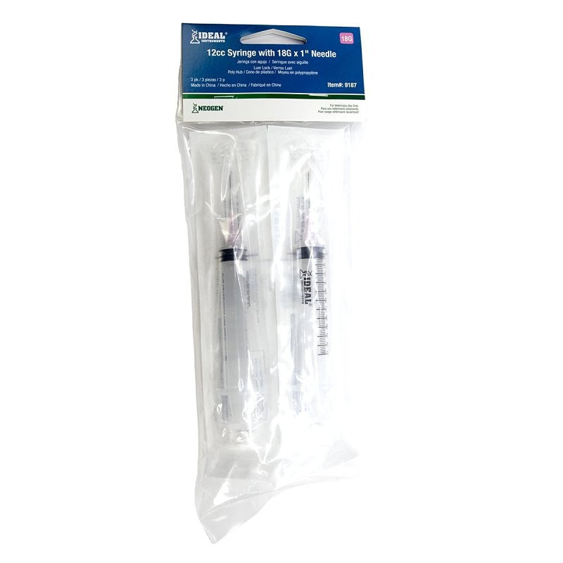 Ideal 9187 Syringe with Needle, 12 cc Capacity