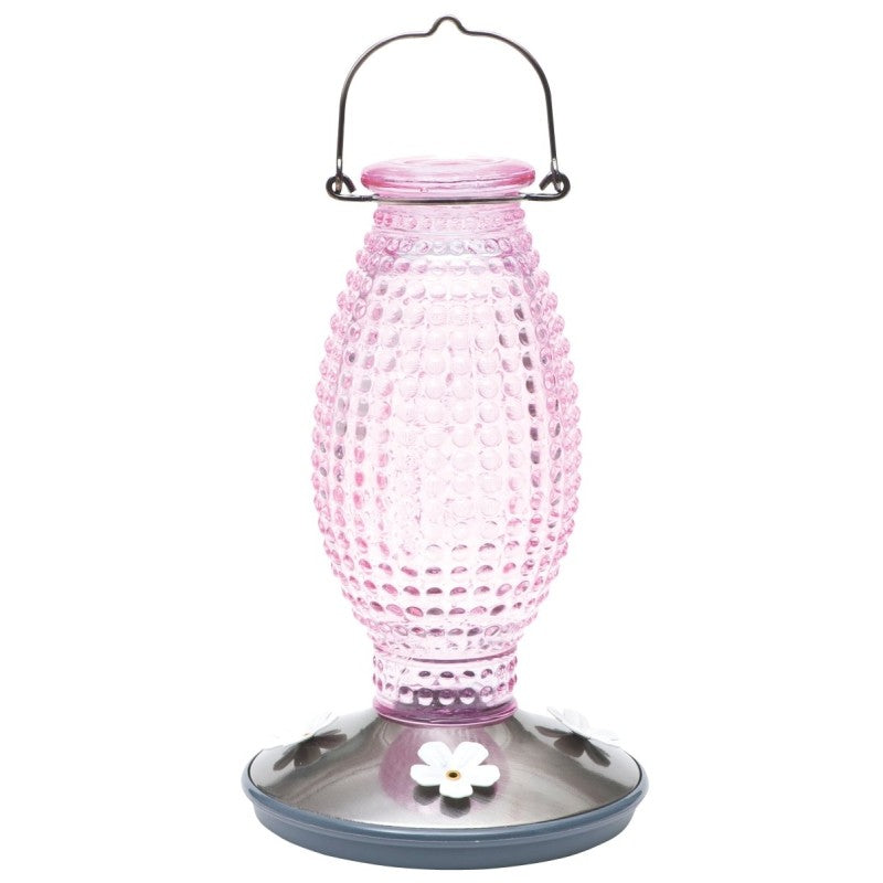 Perky-Pet 8131-2 Bird Feeder, Hobnail Vintage, 16 oz, 4-Port/Perch, Glass, Pale Cranberry, 10-1/4 in H