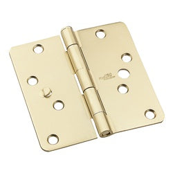 Security Stud 4 Inch 1/4 Radius Door Hinges Satin Brass 3 Pack (POS)