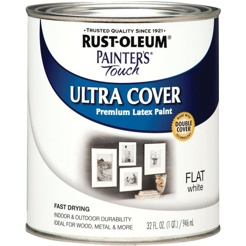 Rust-Oleum 1990502 Enamel Paint, Water, Flat, White, 1 qt, Can, 120 sq-ft Coverage Area