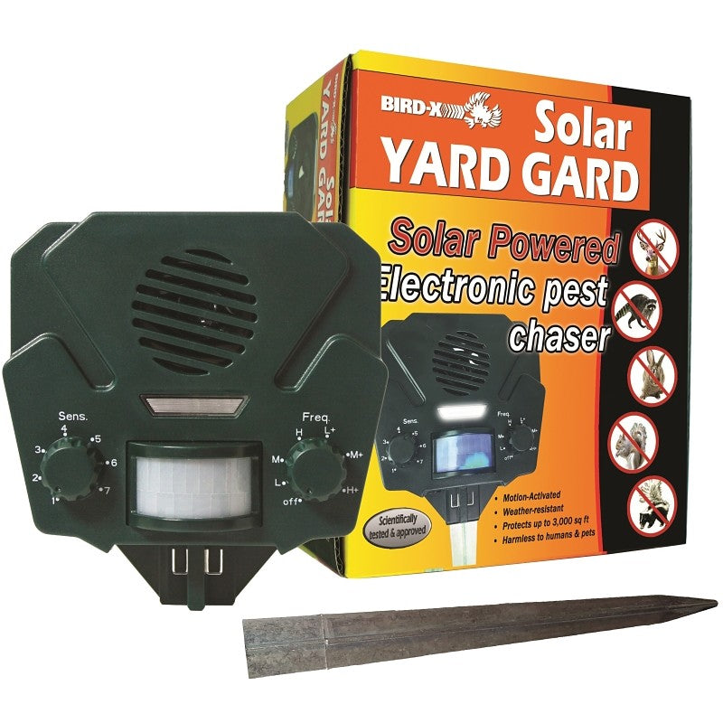 Bird-X YG-SOLAR Solar Animal Repeller, Ultrasonic, 3000 sq-ft Coverage, 8-1/2 in L, 7 in W, 4 in H