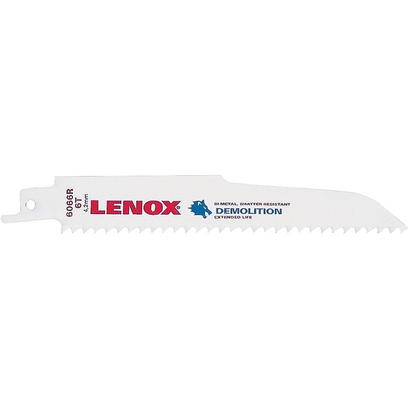 Lenox 205126066R Reciprocating Saw Blade, 7/8 in W, 6 in L, 6 TPI, Bi-Metal Cutting Edge