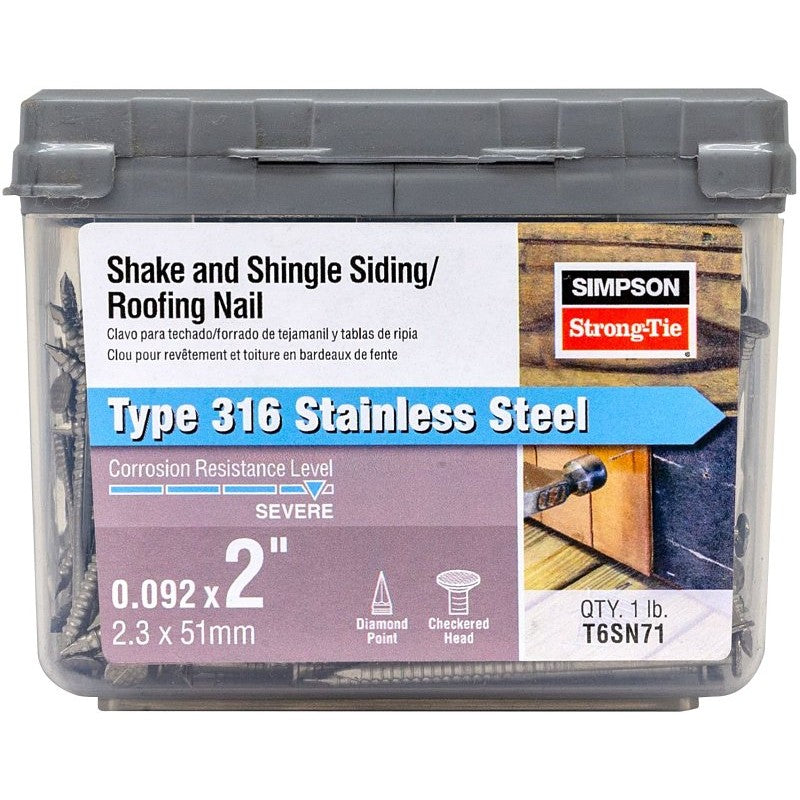 Simpson Strong-Tie T6SN71 Shake and Shingle Siding Roofing Nail, 6D Penny, 2 in L, Checkered Head, 13 ga Gauge