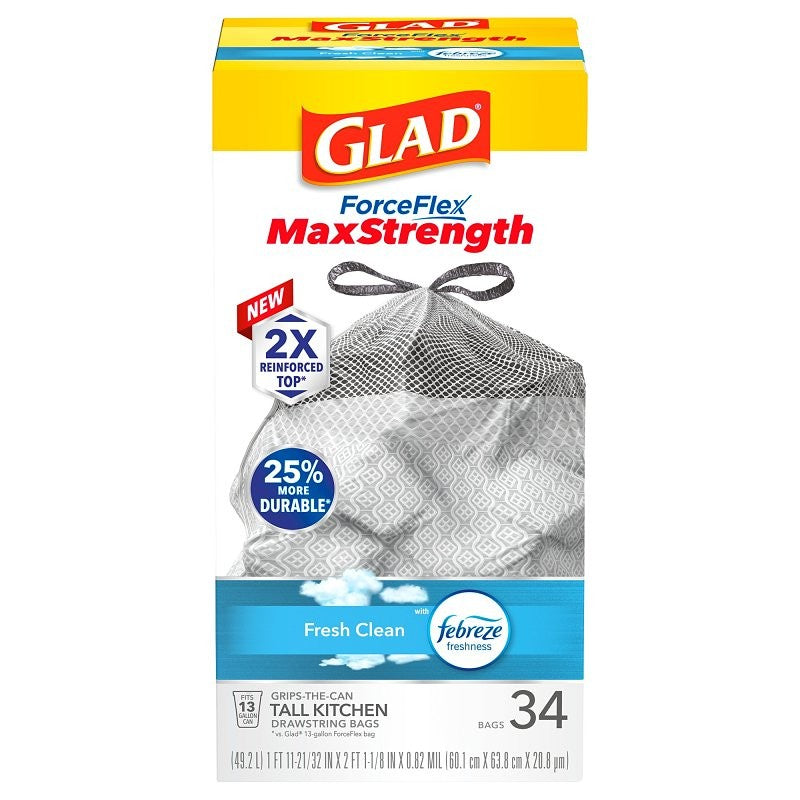 Glad 70320 Trash Bag, 13 gal, Plastic (Pack of 6)