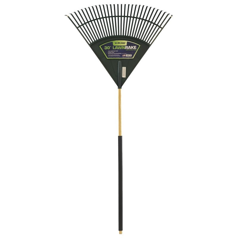 Rugg PP30C Leaf Rake, Poly Tine, Hardwood Handle, 48 in L Handle