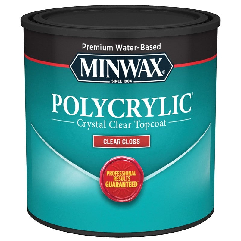 Minwax Polycrylic 255554444 Waterbased Polyurethane, Gloss, Liquid, Crystal Clear, 0.5 pt, Can