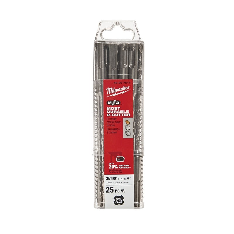Milwaukee M2 48-20-7511 Drill Bit, 3/16 in Dia, 6 in OAL, Spiral Flute, 4-Flute, SDS Shank
