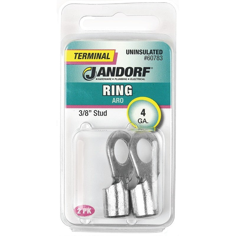 Jandorf 60783 Ring Terminal, 4 AWG Wire, 3/8 in Stud