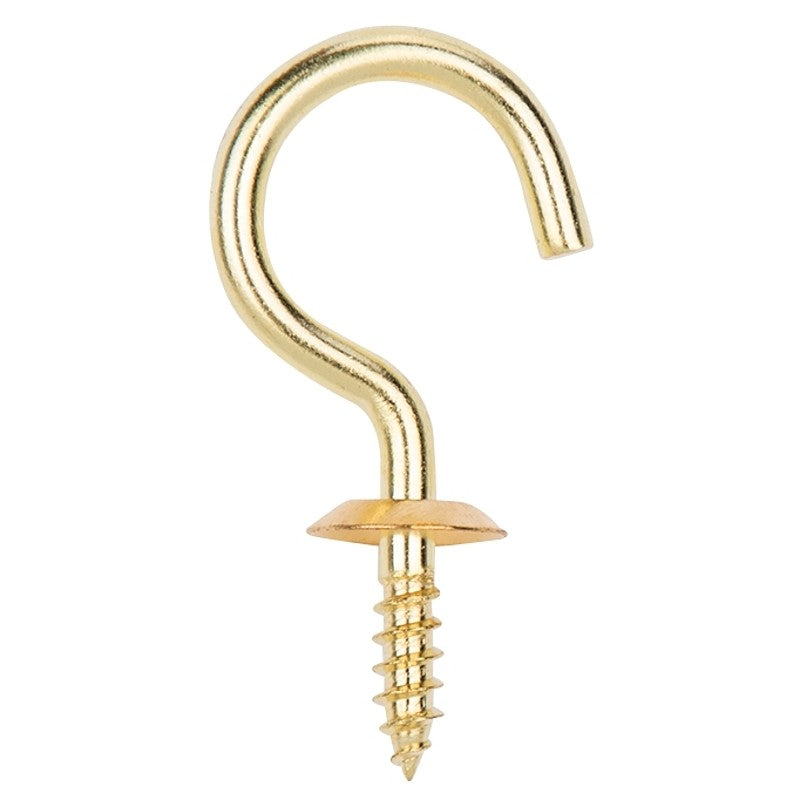 ProSource LR-392-PS Cup Hook, 15/32 in Opening, 3.5 mm Thread, 1 in L, Brass, Brass