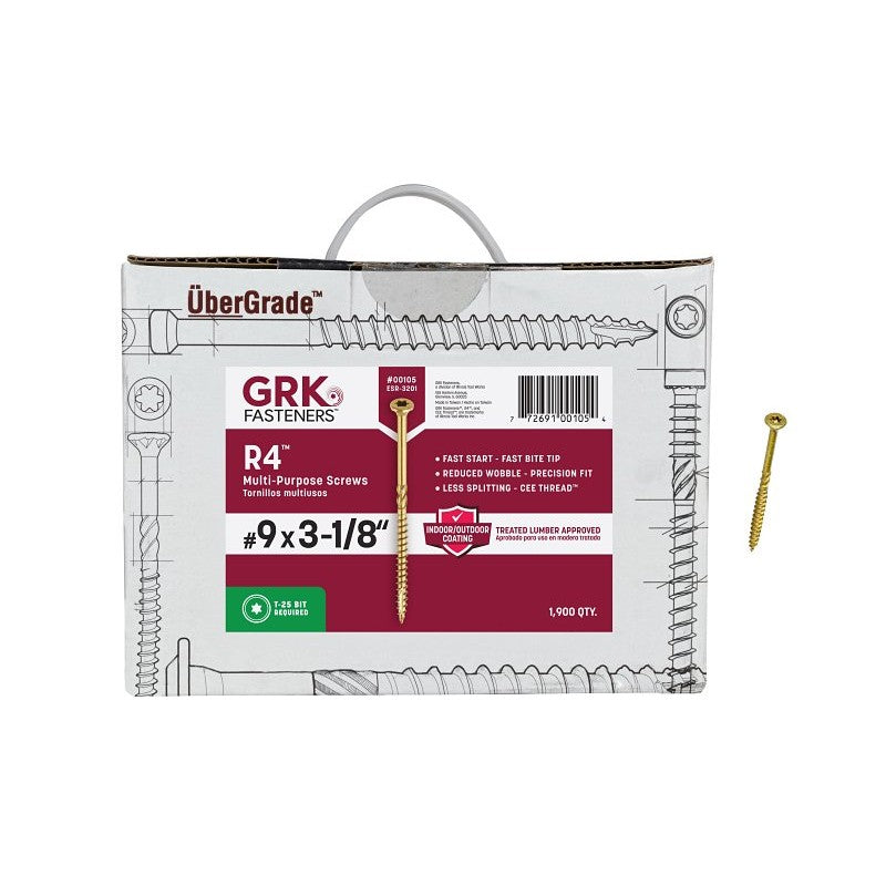 GRK Fasteners R4 00105 Framing and Decking Screw, #9 Thread, 3-1/8 in L, Round Head, Star Drive, Steel, 1900 BX