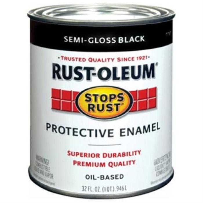 Rust-Oleum Stops Rust 7798502 Enamel Paint, Oil, Semi-Gloss, Black, 1 qt, Can, 50 to 100 sq-ft/qt Coverage Area