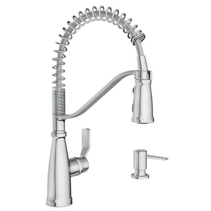 Moen Nolia 87886 Kitchen Faucet, 1.5 gpm, 1-Handle, 1, 3-Hole, Metal, Chrome, Countertop, Sink Mounting