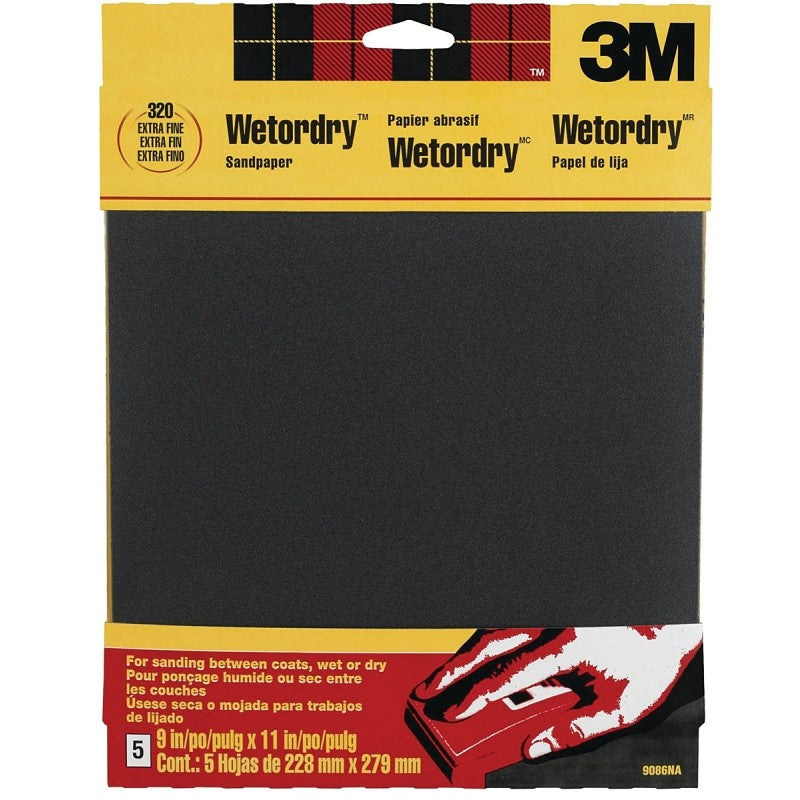 3M 9086 Sandpaper, 11 in L, 9 in W, Silicone Carbide Abrasive, 320 Grit, Extra Fine