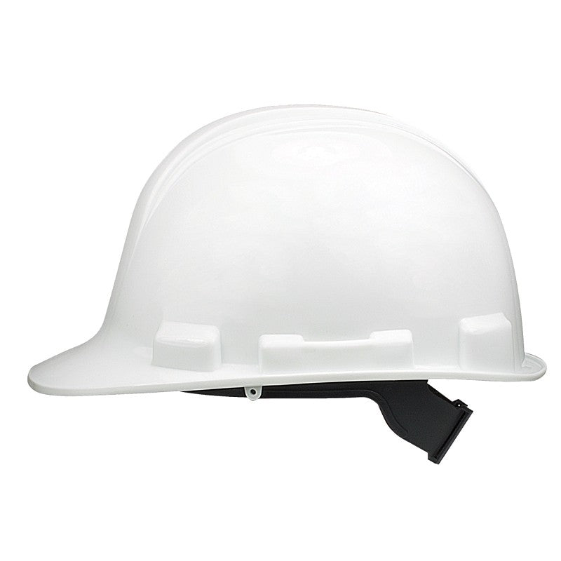 Safety Works SWX00344 Hard Hat, White, 4-Point Textile Suspension, HDPE Shell, Class: E, Slip Ratchet Adjustment Type