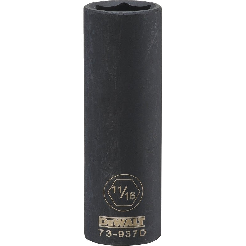 DEWALT DWMT73937OSP Impact Socket, 11/16 in Socket, 23/32 in D Socket, 1/2 in Drive, 6-Point, CR-440 Steel, Black Oxide
