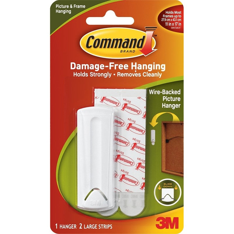 Command 17041 Picture Hanger, 5 lb, Plastic, White, Adhesive Strip, 3 in L x 1 in W x 1/4 in H, 1/PK