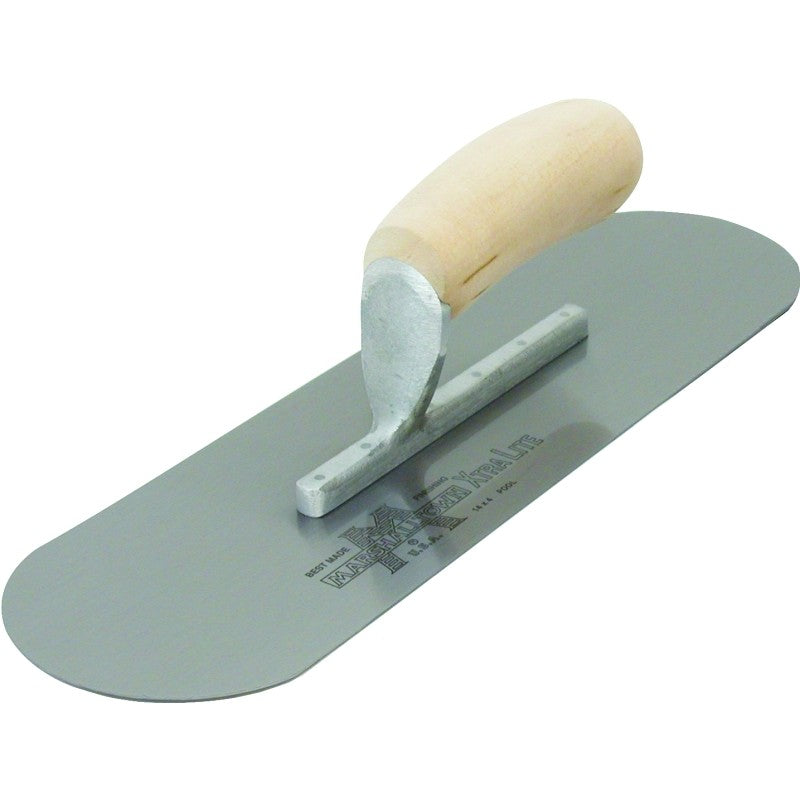 Marshalltown SP16 Pool Trowel, Hardened Steel Blade, Curved Handle, Wood Handle, 4-1/2 in OAW