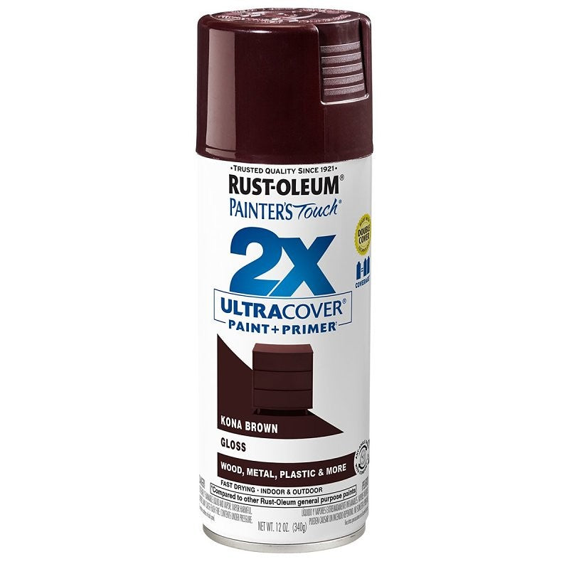 Rust-Oleum Painter's Touch 2X Ultra Cover 334038 Spray Paint, Gloss, Kona Brown, 12 oz, Aerosol Can